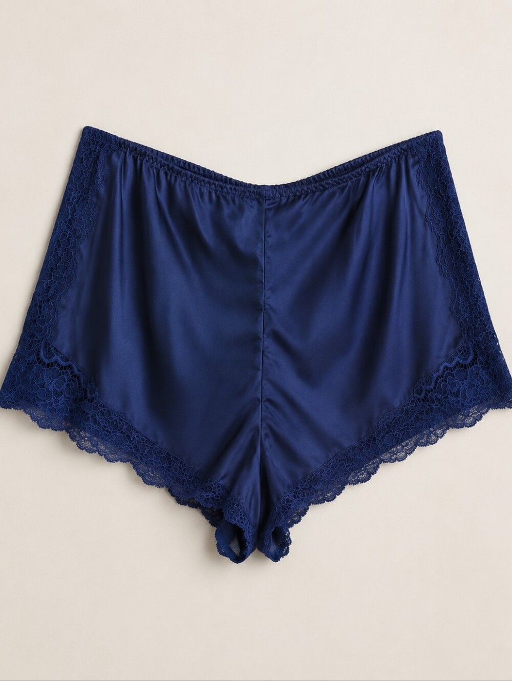 Victoria's Secret Satin Lace Pajama Shorts Navy Blue Women's Size L Silk Soft - Picture 3 of 9